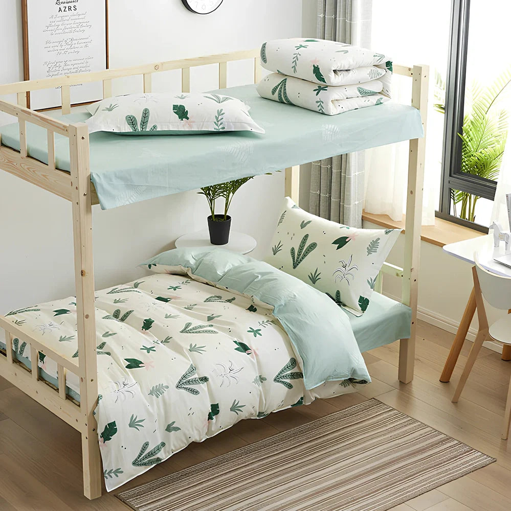 Reactive printed cotton bedding set with botanical flower and leaf patterns for UK double beds