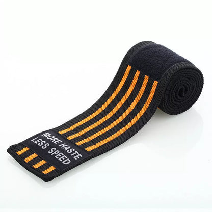 Adjustable nylon weightlifting wristband in red, orange, blue, and yellow
