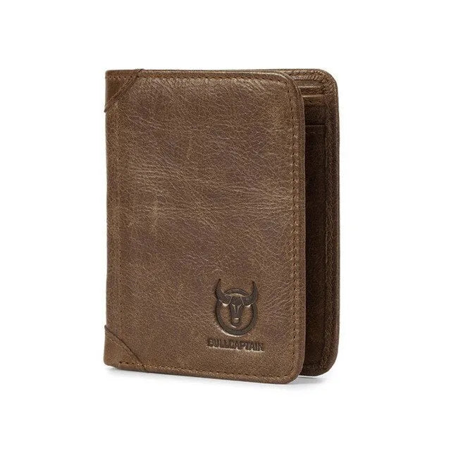 Men's casual leather wallet showing internal compartments including secret section