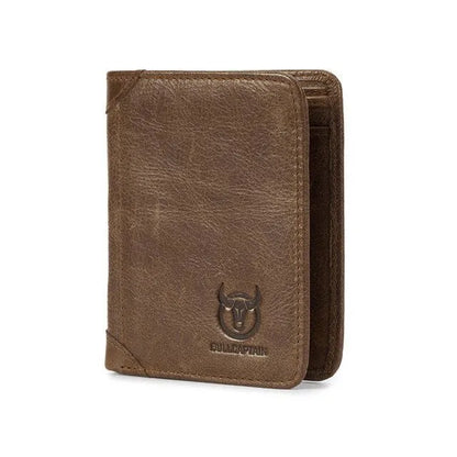 Men's casual leather wallet showing internal compartments including secret section