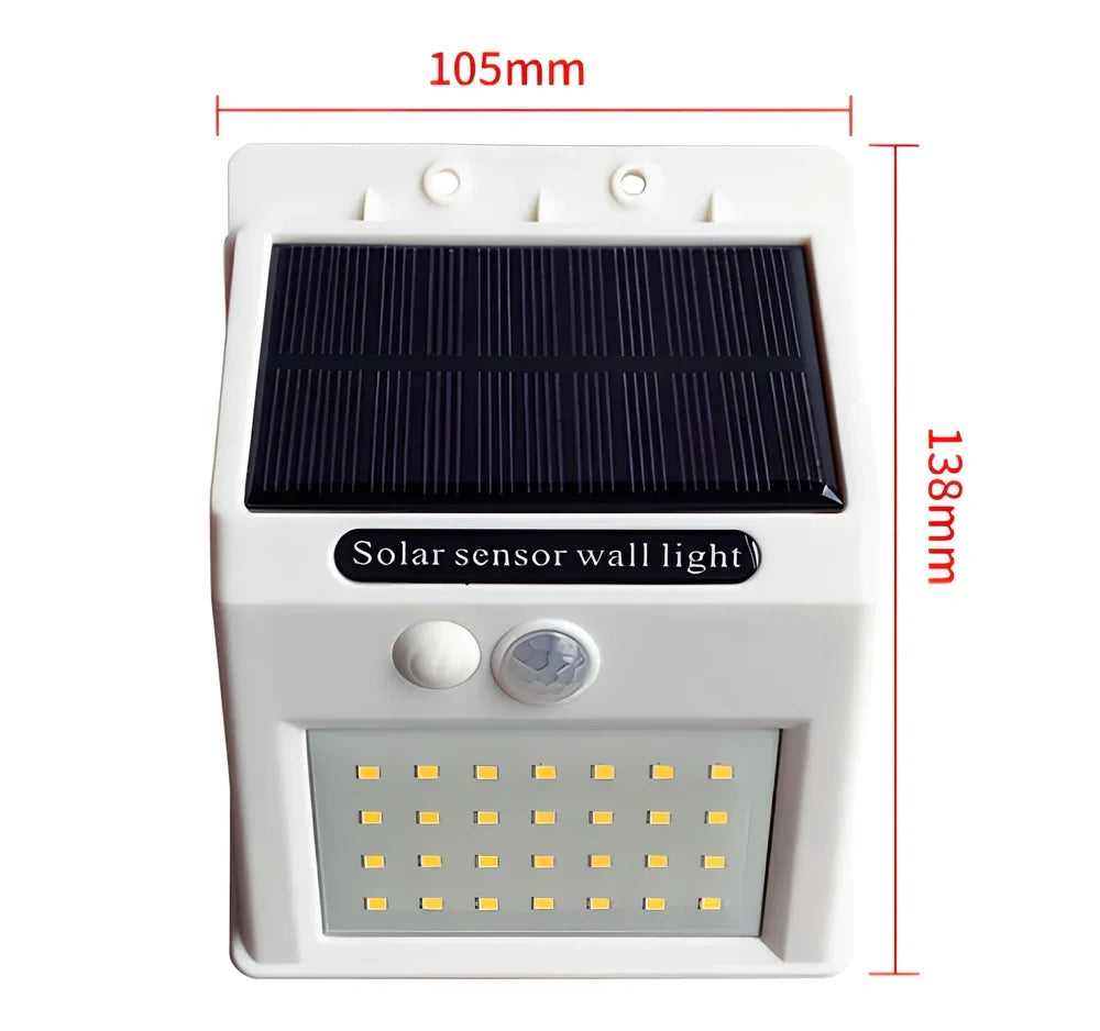 Solar sensor light in black ABS plastic with 20 LEDs and infrared motion detection, package 130x102x55mm