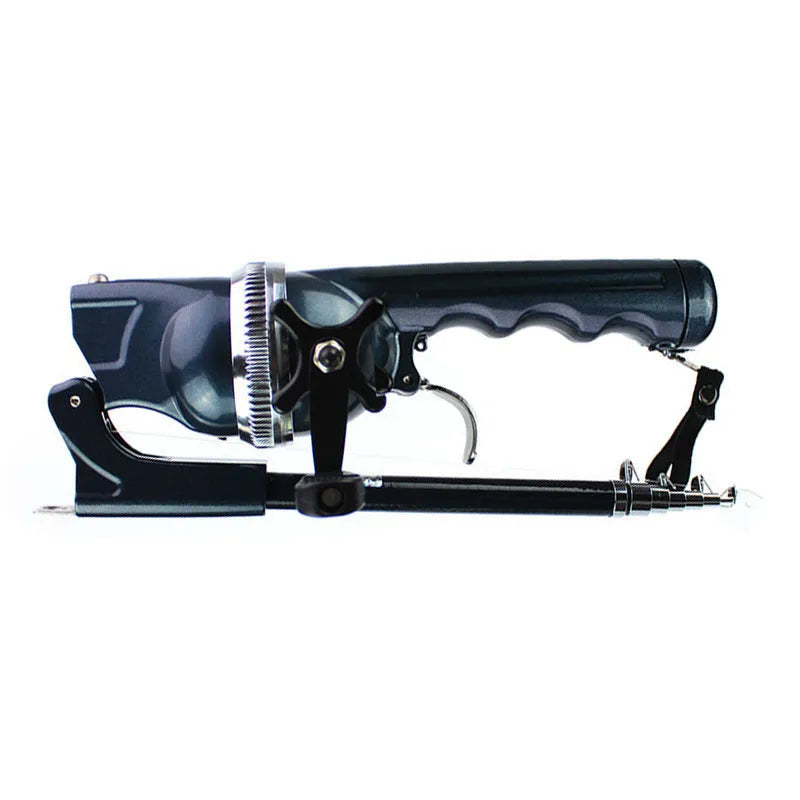 Foldable fishing rod black set, 26.5cm shrunk, 134cm extended, epoxy resin, built-in reel 3.6:1, 80m line