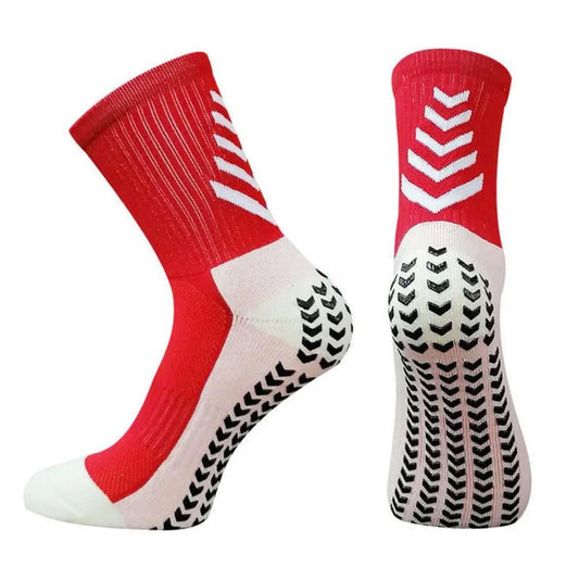 Men's mid-calf athletic socks with non-slip silicone grips in Arrow Black colour with geometric pattern design