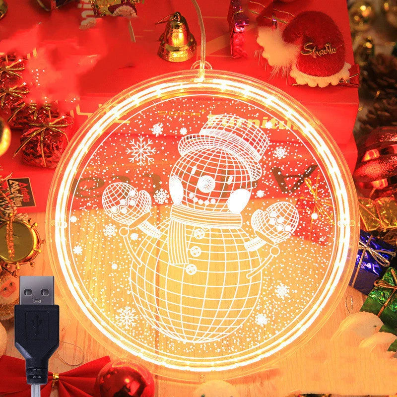 Elegant 3D hanging Christmas lamp with various festive designs, including bells, snowflakes, and Christmas trees.