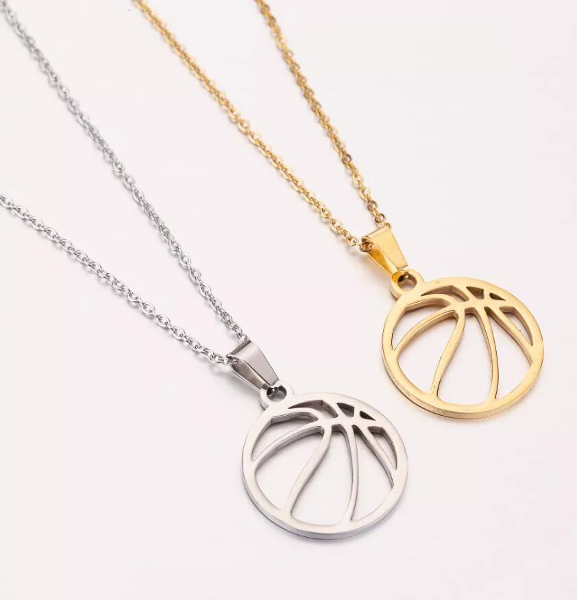 Stainless steel volleyball necklace in gold or silver finish, perfect for sports enthusiasts