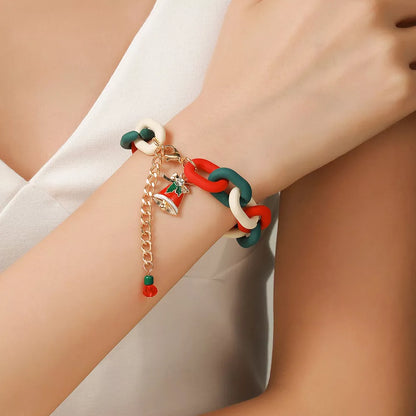 Festive Christmas Metal Chain Bracelet with Santa Claus and snowflake designs