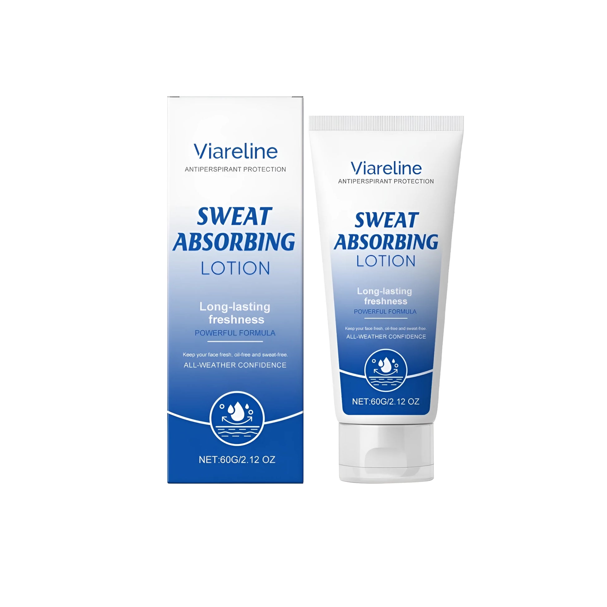60g tube of sweat absorbing facial lotion with witch hazel and vitamin E ingredients.