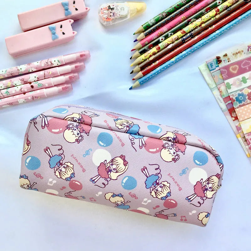 Printed cylindrical PVC pencil case, 19x6.3x7cm, Japanese cute cartoon stationery box for school students