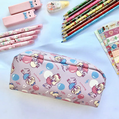 Printed cylindrical PVC pencil case, 19x6.3x7cm, Japanese cute cartoon stationery box for school students