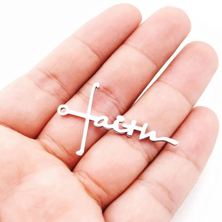Stainless Steel Faith Necklace with adjustable chain in silver, gold, and rose gold finishes