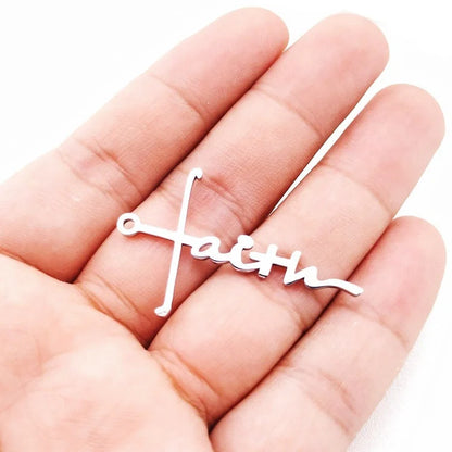 Stainless Steel Faith Necklace with adjustable chain in silver, gold, and rose gold finishes