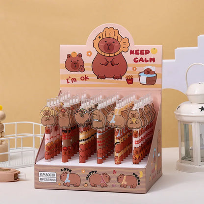 Cartoon bear acrylic paster pressing pen set with 48 plastic gel pens and carbon black refills