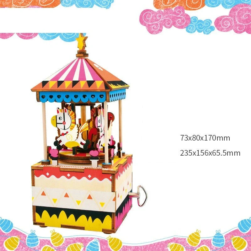 DIY 3D Kitty Ballet Wooden Puzzle with Moveable Music Box