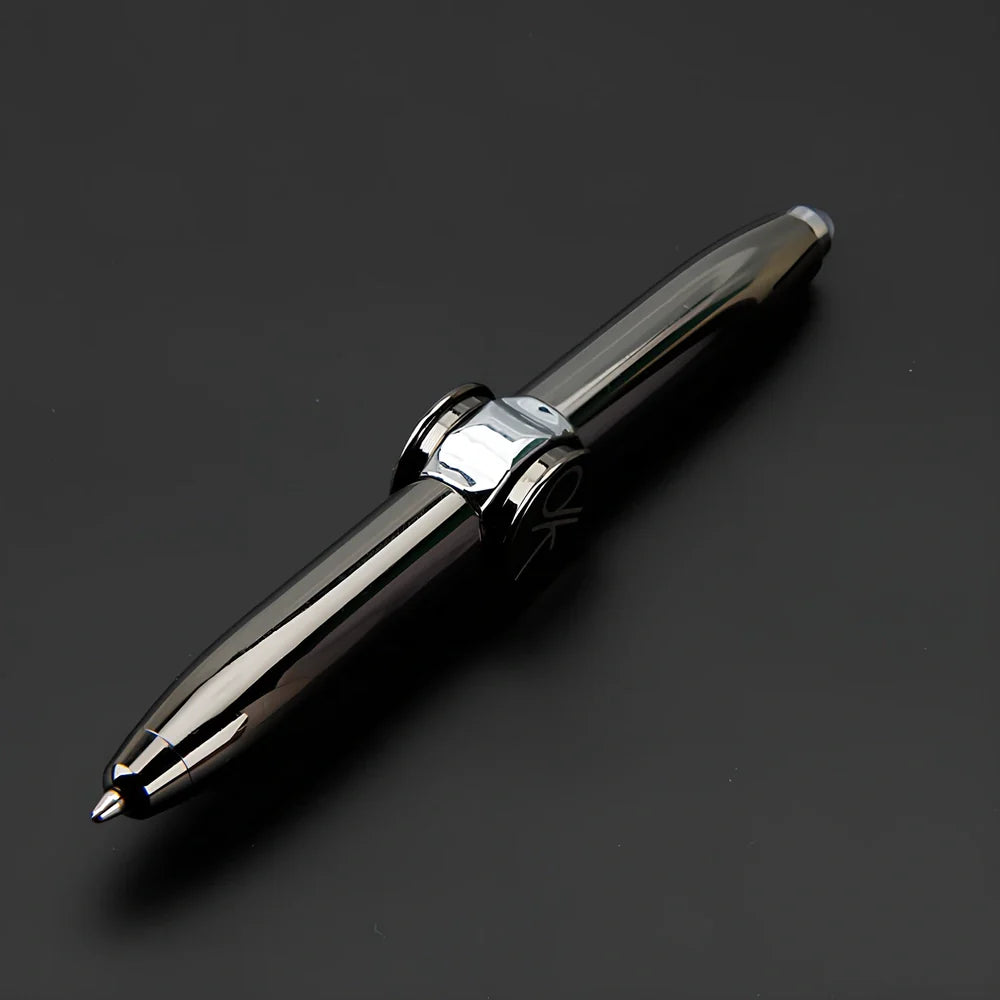 Multifunctional decompression gyro ballpoint pen showing 10.3cm length and spinning mechanism