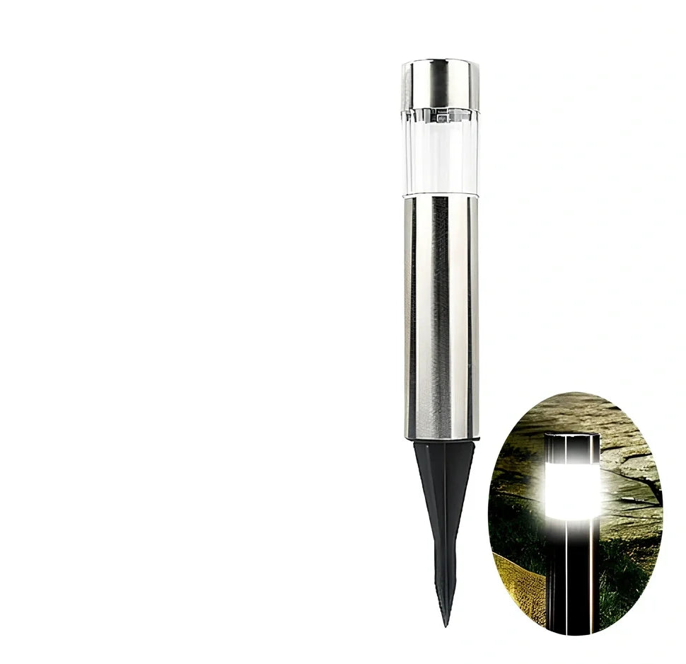 Solar cylindrical lawn light 23cm tall with 5.5cm diameter for garden pathway illumination