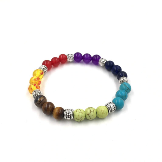 Agate molten rock chakra bracelet with colorful 8mm beads and adjustable string