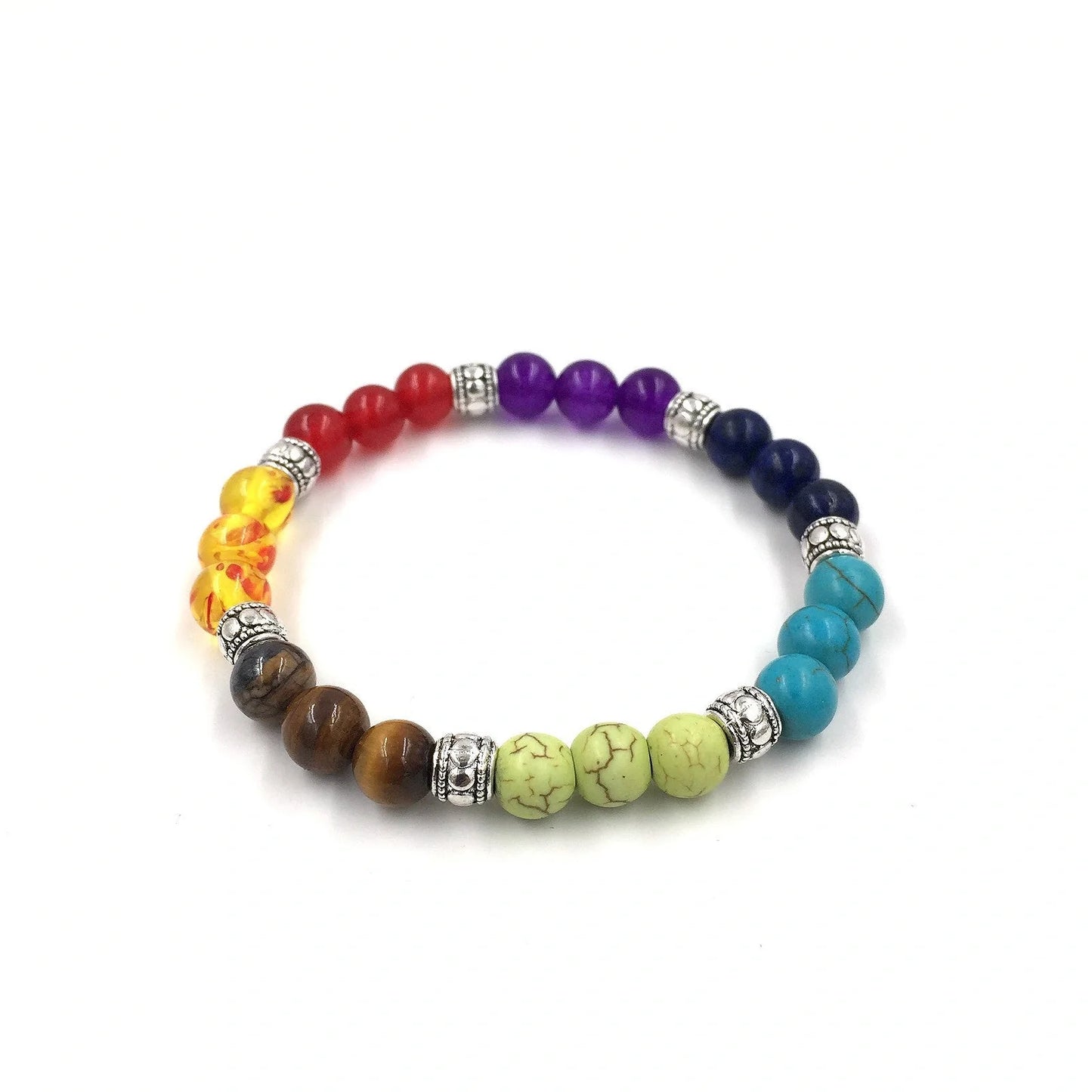 Agate molten rock chakra bracelet with colorful 8mm beads and adjustable string