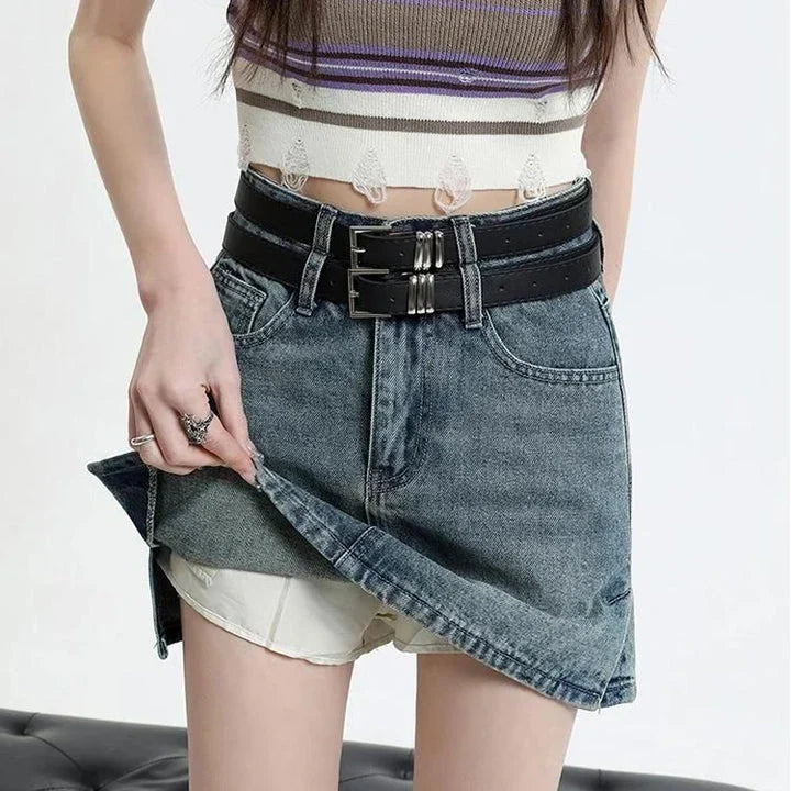 Chic High Waist Denim Mini Skirt with Belt - Stylish and Versatile Fashion for Women