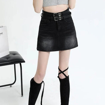 Chic High Waist Denim Mini Skirt with Belt - Stylish and Versatile Fashion for Women