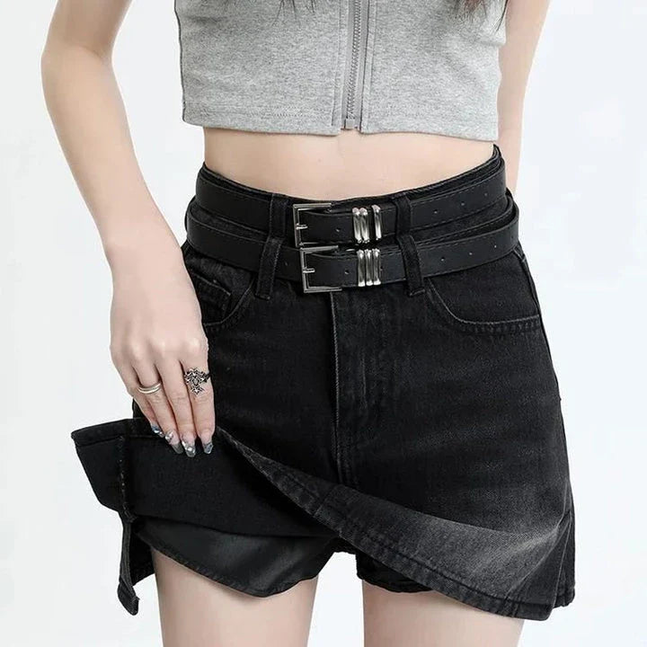 Chic High Waist Denim Mini Skirt with Belt - Stylish and Versatile Fashion for Women
