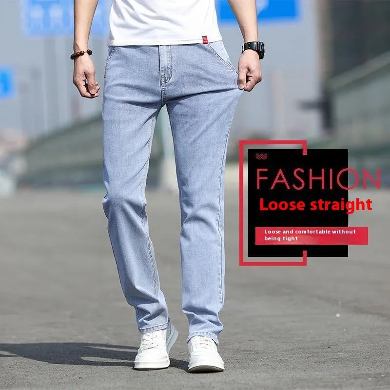 Men's Autumn Jeans in Smoky Gray colour with Rabbit Fur Fabric, High Elasticity Straight Leg Trousers in Low Waist Design with Zipper Fly, Available in European Sizes 28 to 40 for Casual and Smart Casual Wear