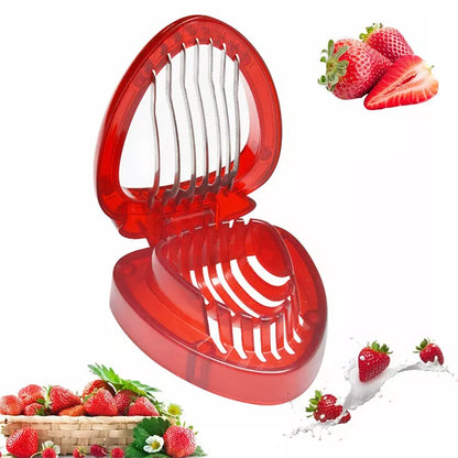 Red Strawberry Slicer with stainless steel blades for even fruit slices