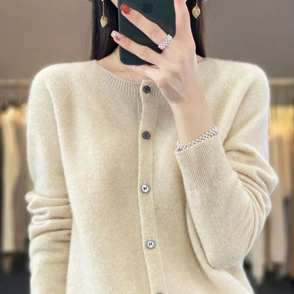 Stylish and comfortable Merino wool cardigan sweater for women in a variety of chic colors