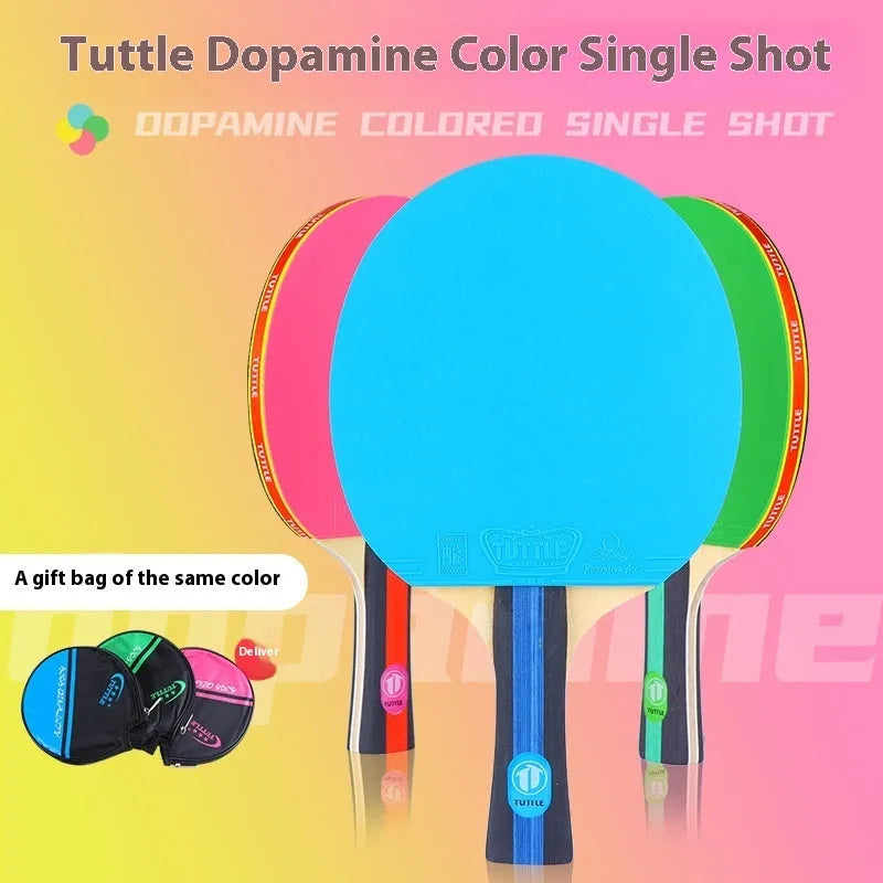 Wood table tennis racket with high elastic rubber surface and matching protective storage bag in choice of colours