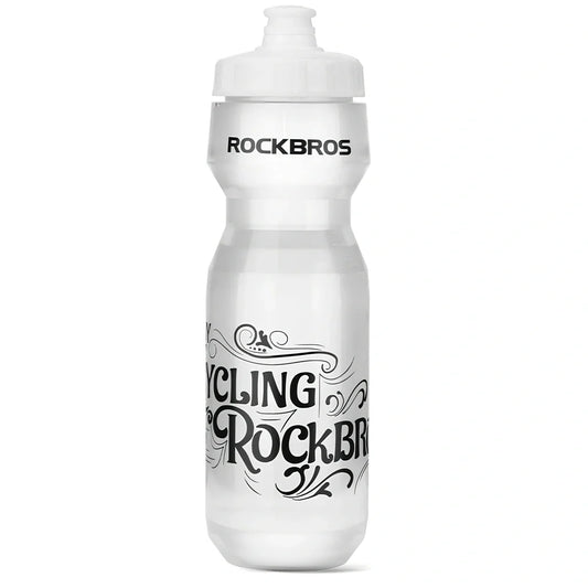 Cycling water bottle with transparent body and white press-type mouth, 750ml capacity