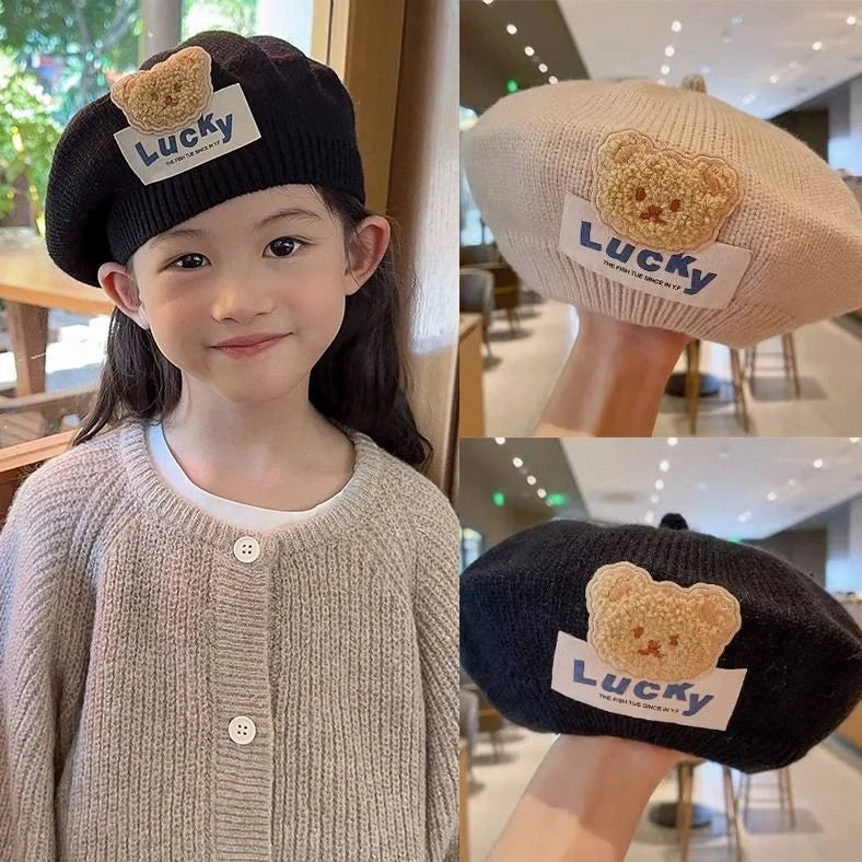 Children's knitted beret in acrylic fabric for winter, sized 45-52cm head circumference
