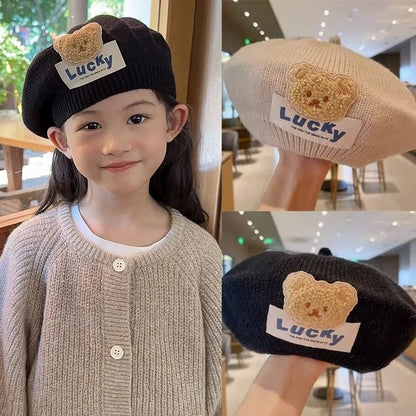 Children's knitted beret in acrylic fabric for winter, sized 45-52cm head circumference