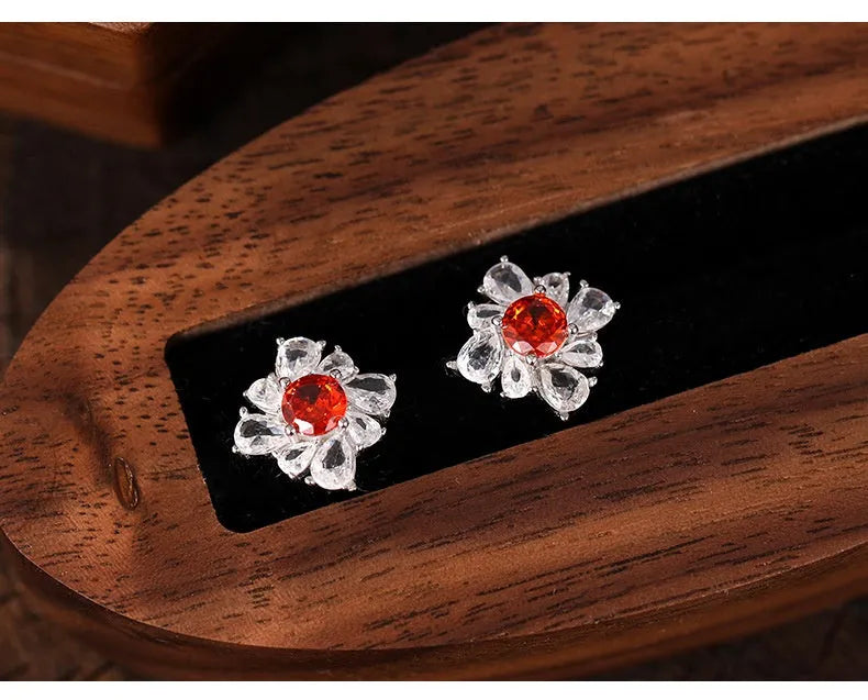 925 silver retro geometric U-shaped earrings in pigeon red with white gold electroplating