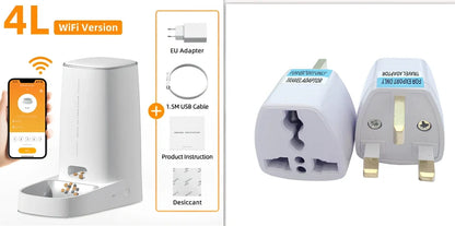ROJECO white automatic pet feeder with stainless steel bowl and digital control panel