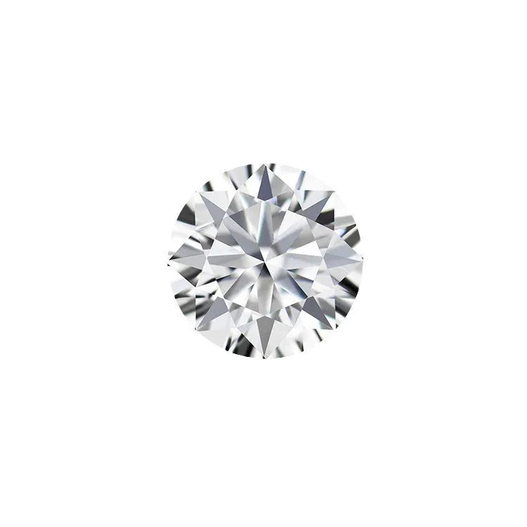 Round moissanite gemstone showing eight hearts and eight arrows cut pattern.