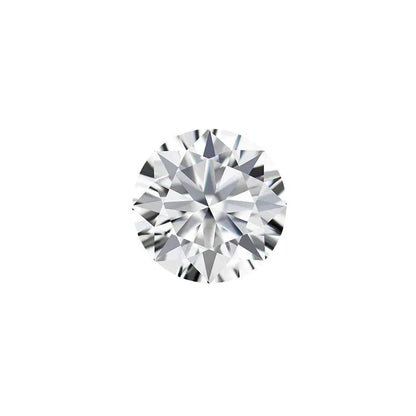 Round moissanite gemstone showing eight hearts and eight arrows cut pattern.