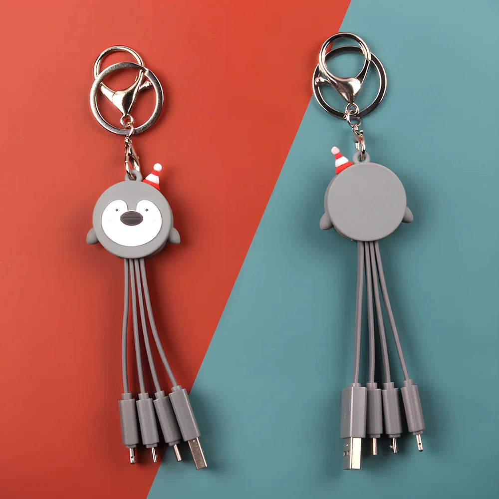 Christmas data cable with reindeer design showing 55mm length and four charging ports