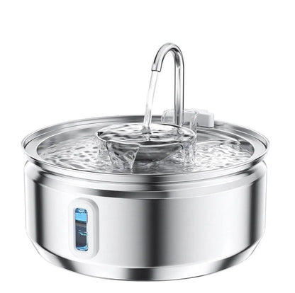 Stainless steel round pet water dispenser with 4L capacity and multiple outlet options