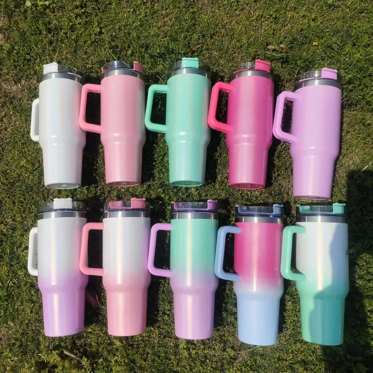 Stainless steel vacuum insulation cup with gradient colour, 27.5cm tall with 10cm wide mouth opening
