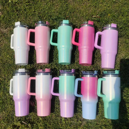 Stainless steel vacuum insulation cup with gradient colour, 27.5cm tall with 10cm wide mouth opening