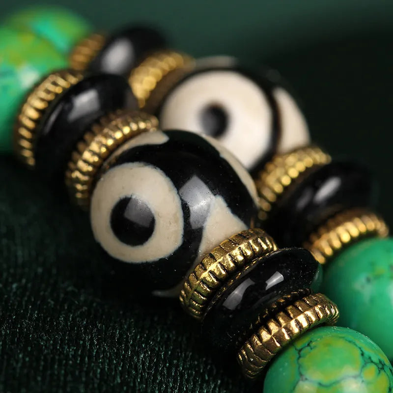 Natural turquoise bracelet with 108 polished 8mm round beads in national folk style