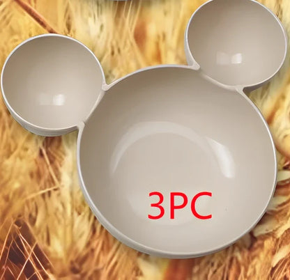 Mickey cartoon wheat straw children's bowl set with pink 21.5 cm bowl, spoon, fork, chopsticks - BPA-free biodegradable kids meal kit