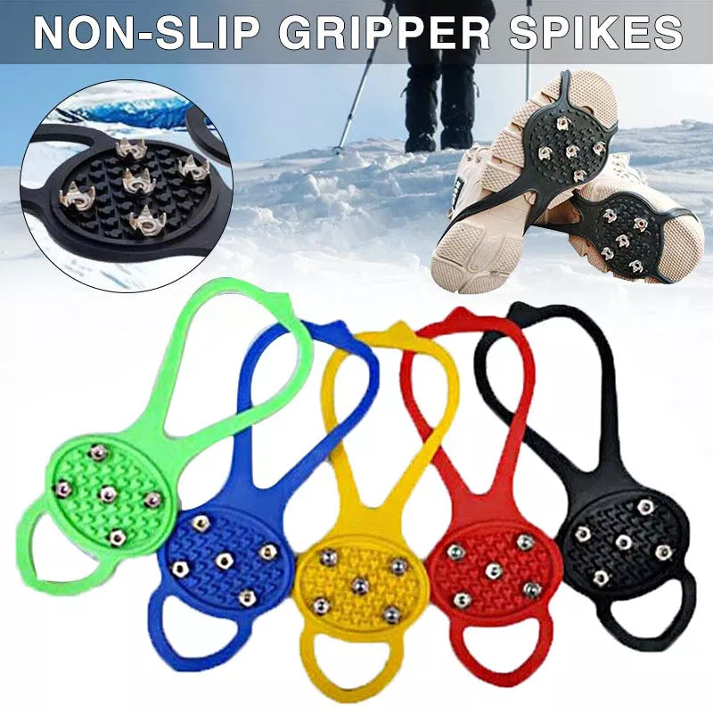 Unisex 5-toothed ice grippers for shoes, featuring durable rubber and steel teeth for superior traction on ice and snow.