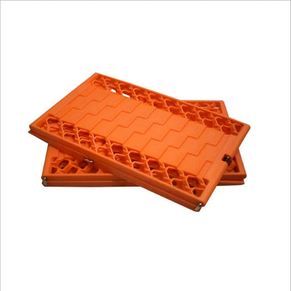 Pair of orange folding anti-slip car rescue boards for snow and mud recovery