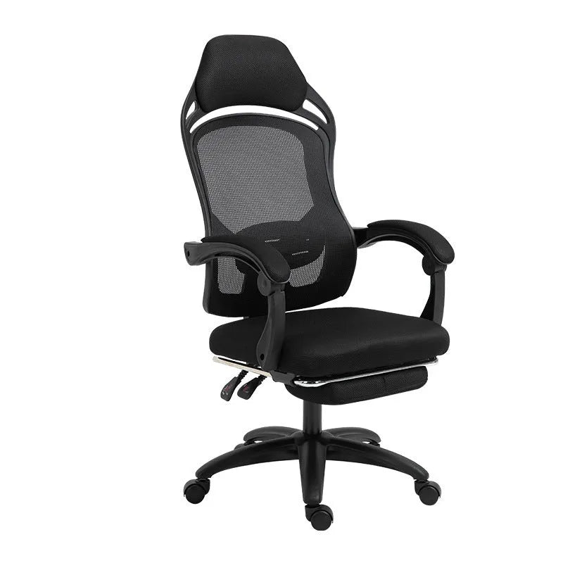 Ergonomic black computer gaming chair with reclining backrest and adjustable armrests