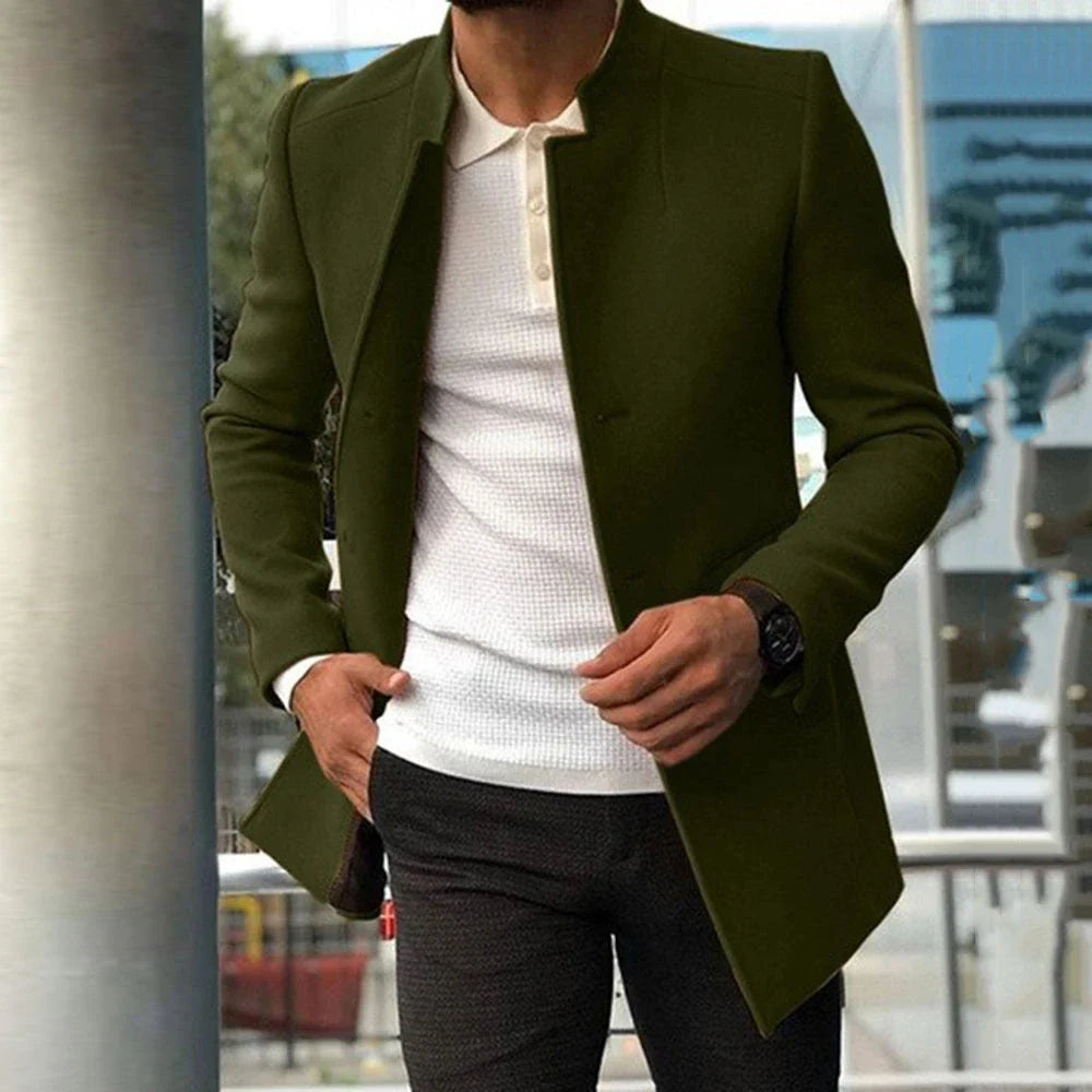 Men's single-breasted jacket in classic colors like khaki, black, grey, blue, and army green
