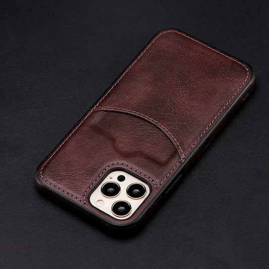 Dark blue PU protective case for iPhone models 7 through 14 with fall protection
