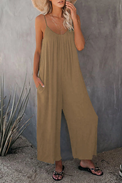 Women's sleeveless cotton blend jumpsuit with pockets in various colors