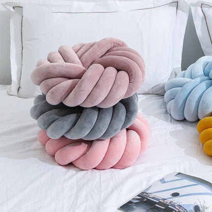 Comfy knotted ball decorative pillows in various colors, perfect for living rooms, offices, and photography