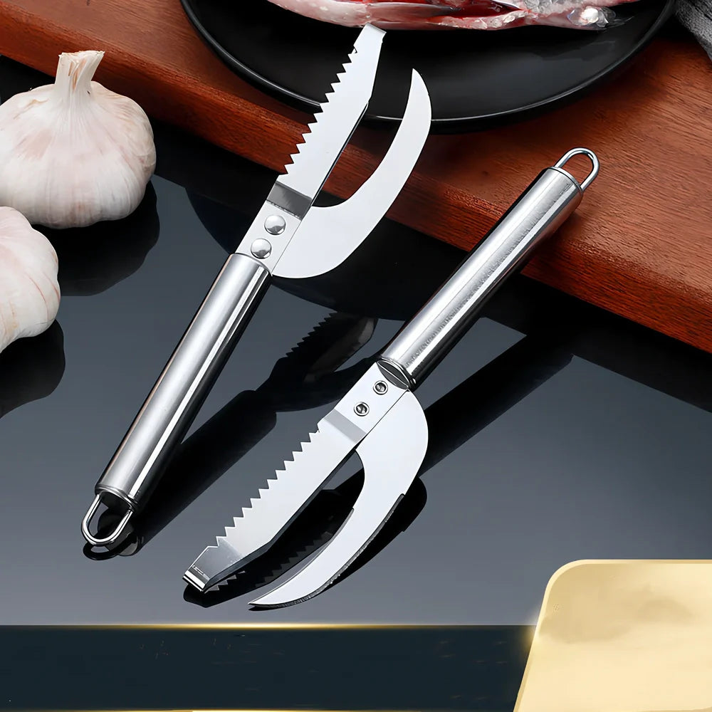 Stainless steel 3-in-1 fish scale planer tool, 22.8x4 cm with knife and opener for scaling and gutting