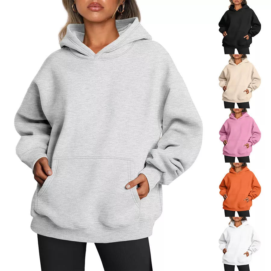 Women's oversized fleece hoodie with pocket in various colors